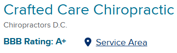 Crafted Care Chiropractic has a Better Business Bureau (BBB) rating of A+